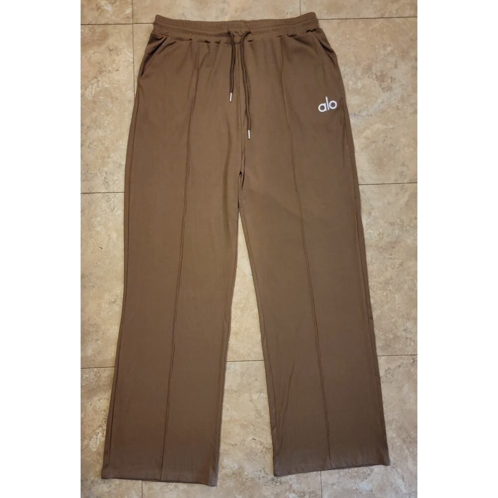 Alo Yoga XL Brown 2pc Long Sleeve Drawstring Pant Knit Lounge Athleisure Set New - Picture 4 of 7